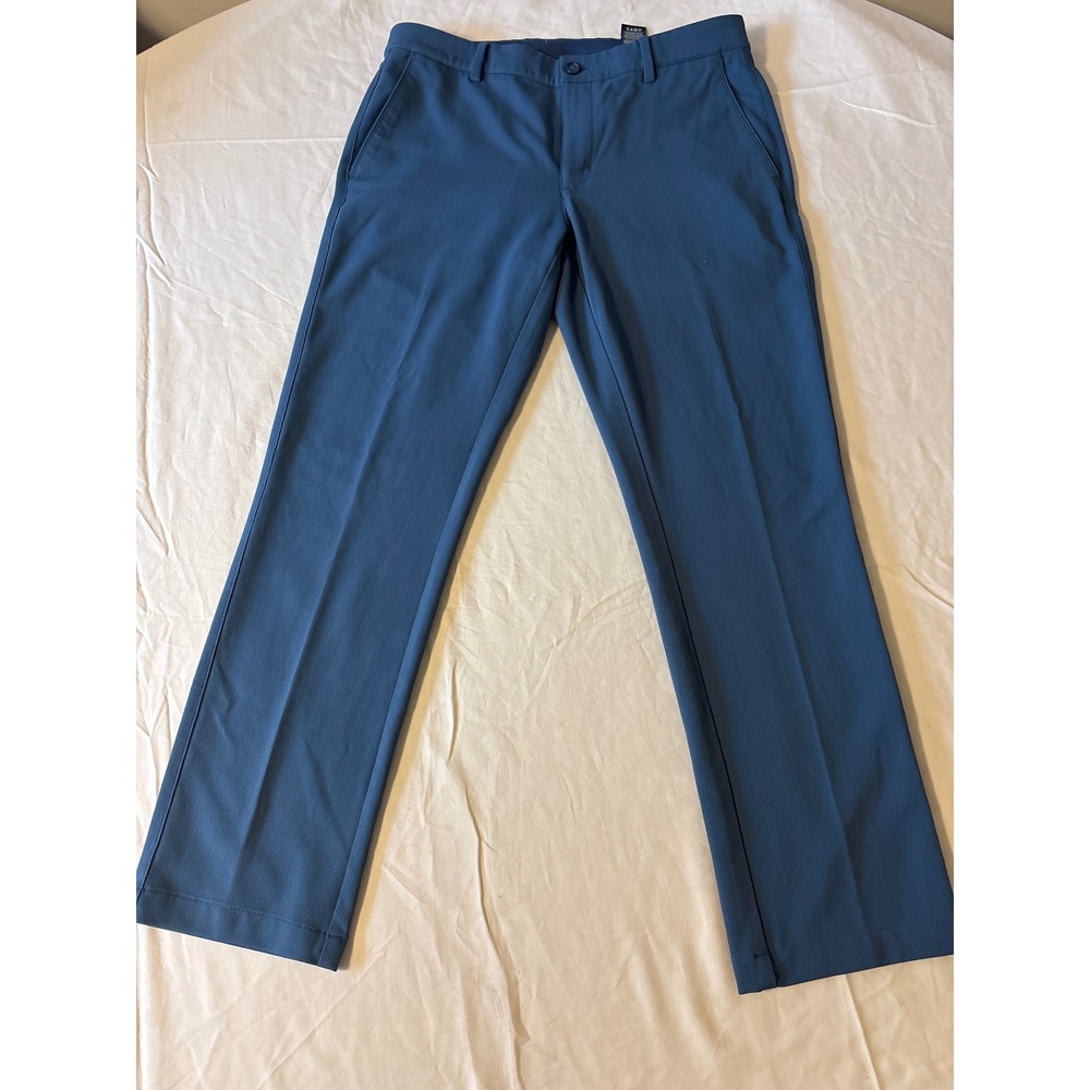Zara Trousers Mens 33 Blue Excellent Textured Straight Leg Chino Pants